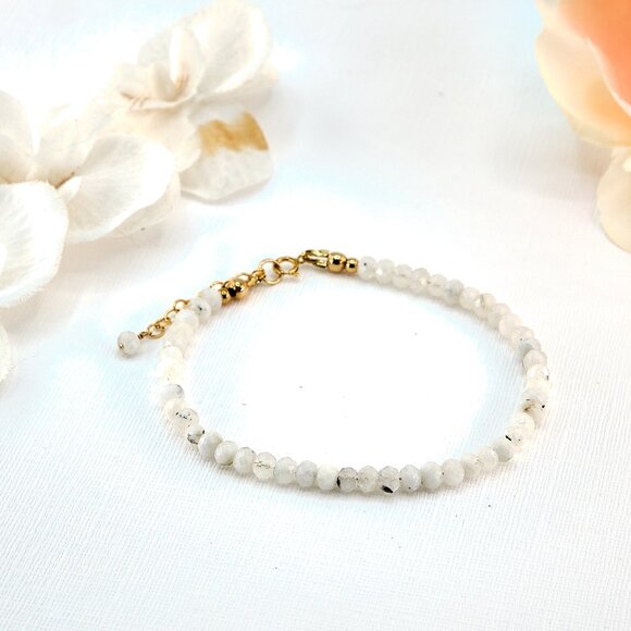 Luxe Rainbow Moonstone Dainty Bracelet, 14k Gold Filled, Perfect for Gifting - Picture 1 of 11